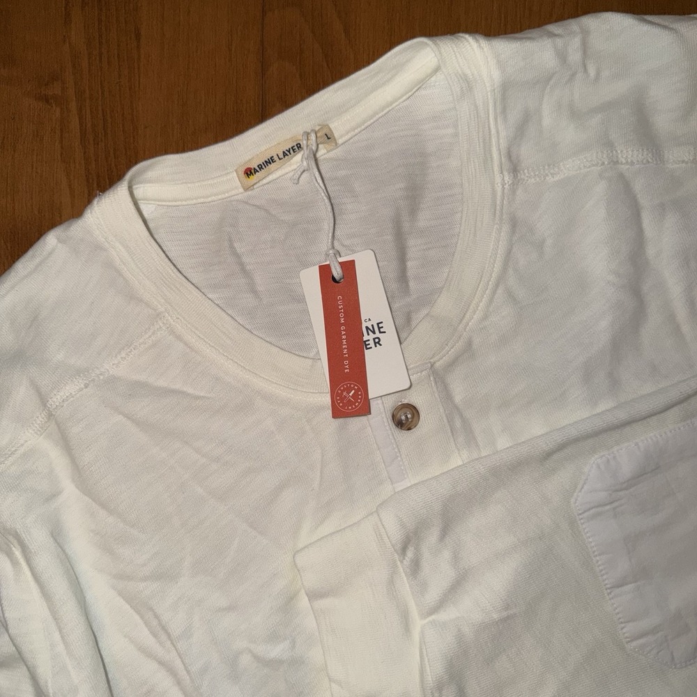 NEW Marine Layer Heavy Slub Henley Shirt Mens LARGE Antique White Stretch